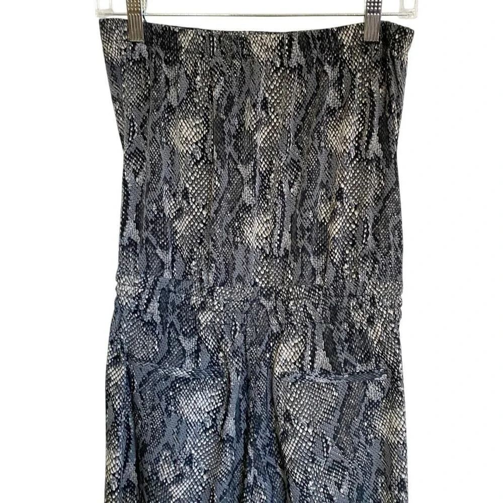 Express Womens Snakeskin Print Strapless Jumpsuit Grey Black XS Drawstring Waist